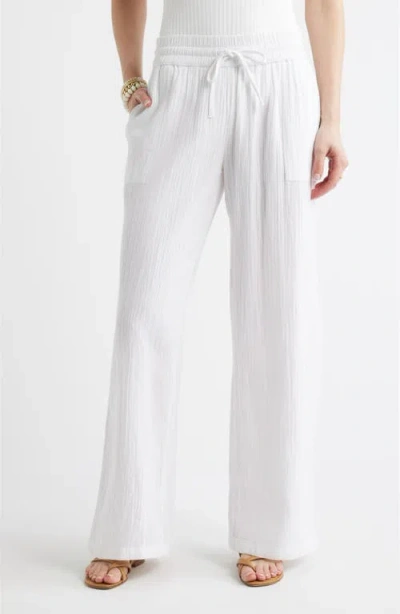 Caslonr Caslon(r) Wide Leg Gauze Pants In White