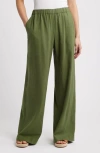 Caslonr Caslon(r) Wide Leg Pull-on Linen Blend Pants In Green Bronze