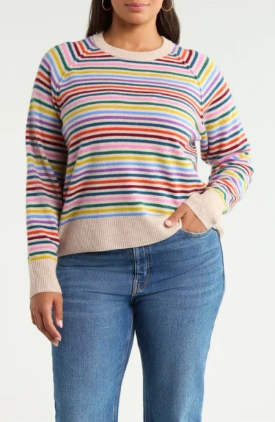 Caslonr Caslon(r) Wool & Cashmere Raglan Sweater In Oatmeal Multi Bowen Stripe