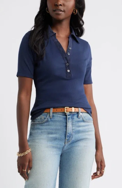 Caslonr Caslon(r) Woven Placket Knit Polo In Blue