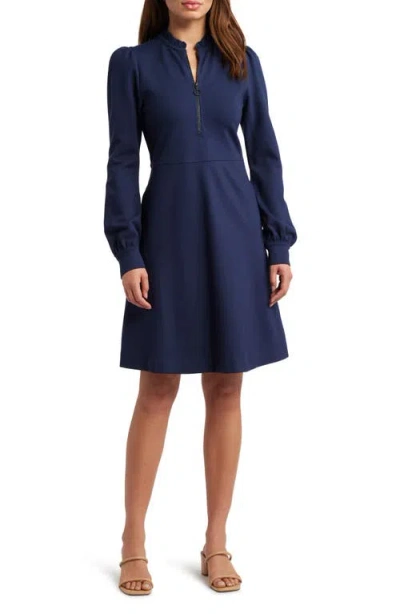 Caslonr Caslon(r) Zip-front Long Sleeve Ponte Dress In Navy Blazer