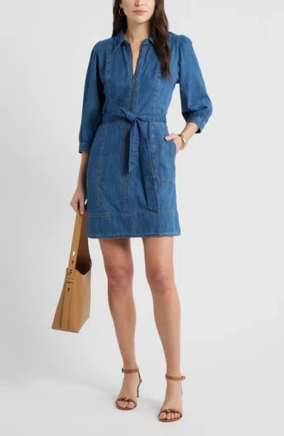 Caslonr Caslon(r) Zip Up Chambray Dress In Blue
