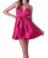 Cason Couture The Camille Bow Mini Dress In Hot Pink
