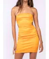 Cason Couture The Lyla Satin Strapless Cutout Ruched Mini Dress In Yellow