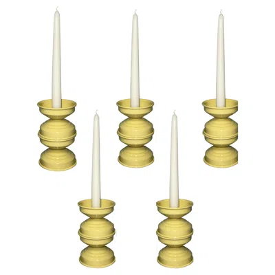 Pre-owned Caspal Art Deco Butter Yellow Candle Holders, Italian Contemporary Design, Set Of 5
