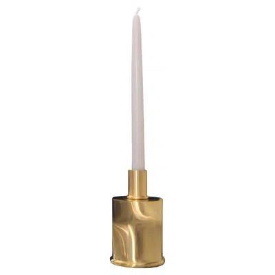 Pre-owned Caspal Contemporary Brushed Brass Candlestick Inspired By Moiré Silk, Italy In Brown