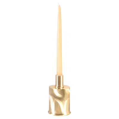 Pre-owned Caspal Contemporary Brushed Brass Candlestick Inspired By Moiré Silk, Italy, In Stock In Brown