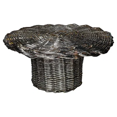 Pre-owned Caspal Contemporary Rattan Metal-plated Handmade Willow Vase By Federica Paoli, Italy In Black