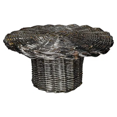 Pre-owned Caspal Handcrafted Silver-plated Woven Bowl By Federica Paoli, Italy, 40cm In Brown