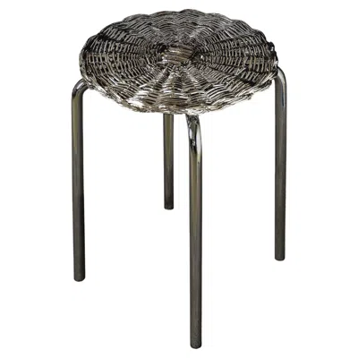 Pre-owned Caspal Italian Contemporary Metal-plated Woven Steel Side Table Stool By Federica Paoli In Black
