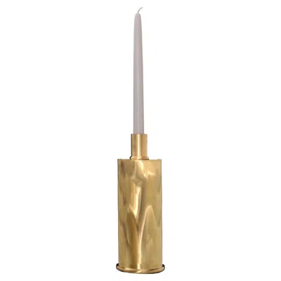 Pre-owned Caspal Italian Designer Brass Candle Holder With Moiré-inspired Curved Form In Brown
