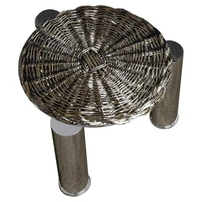 Pre-owned Caspal Modern Metal-plated Coffee Table In Rattan, Brass, Chrome, Made In Italy In Black