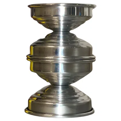 Pre-owned Caspal Set Of 10 Polished Aluminum Candlesticks By Federica Paoli In Silver