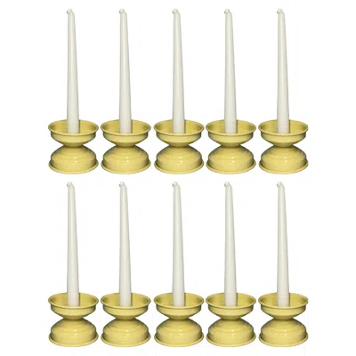 Pre-owned Caspal Set Of 10 Yellow Butter Candlesticks, Italian Contemporary Design, In Stock