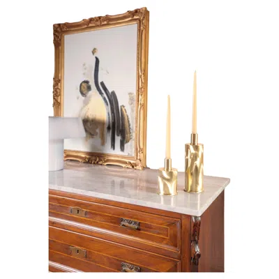 Pre-owned Caspal Set Of 6 Brushed Brass Sculptural Candlestick Holders, Italy, Contemporary In Sand