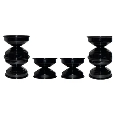 Pre-owned Caspal Set Of 8 Art Deco Licorice Black Candle Holders, Italian Contemporary Design
