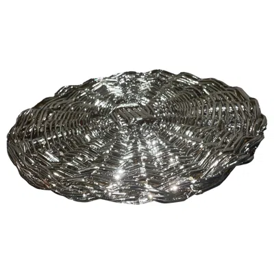 Pre-owned Caspal Silver-plated Woven Wicker Placemat, Italian Handcrafted Design, 2020s, In Stock In Brown