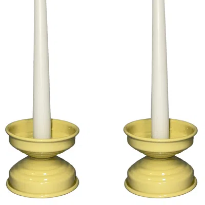 Caspal Yellow Gift Set Small Butter Glossy Candlesticks – Handmade Italian Design