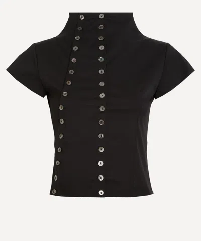 Caspar The Label Women's Black Poet Cap-sleeve Shirt