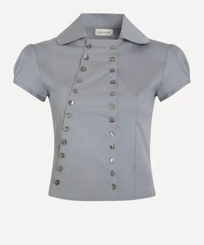 Caspar The Label Women's Silver Grey Poet Puff-sleeve Shirt In Gray