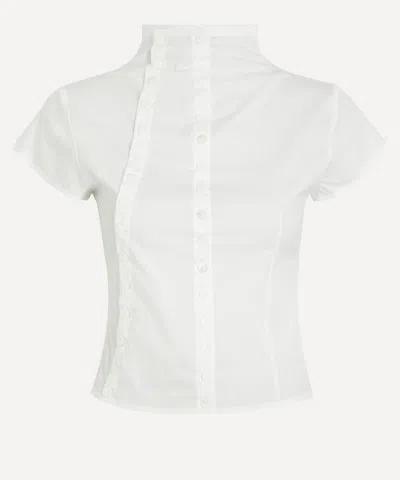 Caspar The Label Women's White Poet Cap-sleeve Shirt