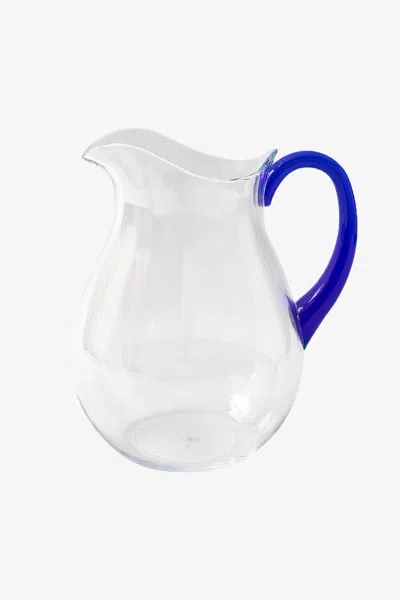 Caspari Acrylic Pitcher In Clear With Cobalt Handle