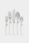 Caspari Bamboo Handle 5-piece Stainless Steel Picnicware Set In White