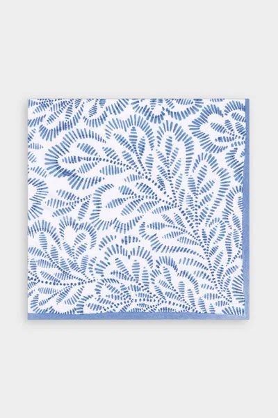 Caspari Block Print Leaves Paper Luncheon Napkins In Blue In Black