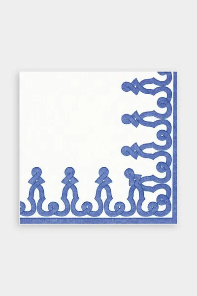 Caspari Dessin Passementerie Paper Linen Luncheon Napkins In Riviera Blue