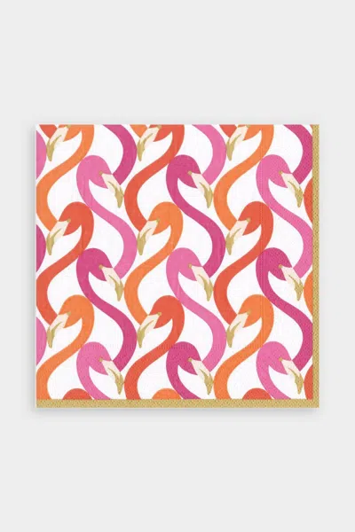 Caspari Flamingo Flock Paper Luncheon Napkins In Fuchsia In Brown