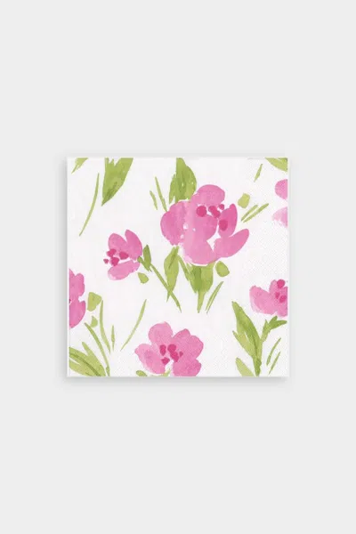 Caspari Garden Party Paper Cocktail Napkins In Fuchsia In Brown