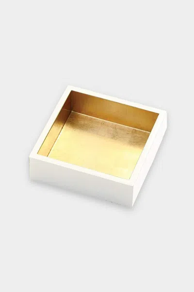 Caspari Lacquer Cocktail Napkin Holder In Ivory & Gold In White