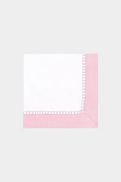 Caspari Linen Border Paper Cocktail Napkins In Petal Pink