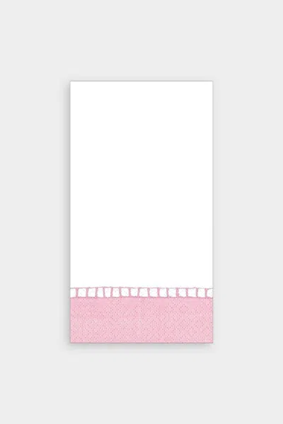 Caspari Linen Border Paper Guest Towel Napkins In Petal Pink In White