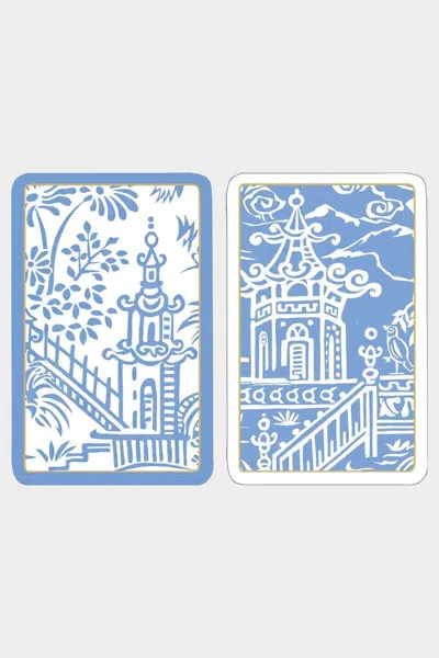 Caspari Pagoda Toile Playing Cards - 2 Decks Included In Blue