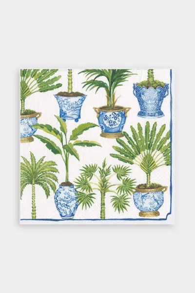 Caspari Potted Palms Paper Luncheon Napkins In White In Multi