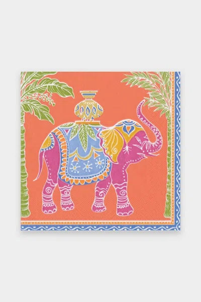 Caspari Royal Elephant Paper Luncheon Napkins In Orange In Multi