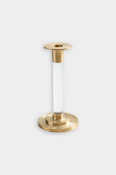 Caspari Small Brass & Resin Candlestick In Clear In Gold