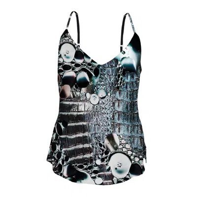 Cassandra Hone Women's Black / Blue Silk Camisole - Metallic Crocodile & Bubbles Print In Black/blue