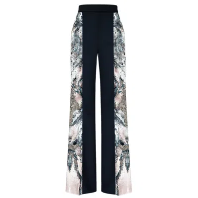 Cassandra Hone Women's Black / White / Pink Black Crepe Trouser With Silk Printed Sides In Black/white/pink
