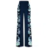 Cassandra Hone Women's Blue / Green / Black Navy Crepe Trouser With Silk Printed Sides In Blue/green/black