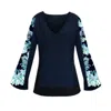 Cassandra Hone Women's Blue / Green / White Navy Crepe Blouse With Silk Printed Sleeves In Blue/green/white