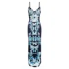 Cassandra Hone Women's Blue / Green / White Silk Slip Dress - Navy & Aqua Jungle Print In Blue/green/white