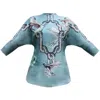Cassandra Hone Women's Blue Kimono Blouse - Teal - Hummingbird Print In Blue