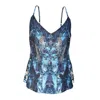 Cassandra Hone Women's Blue Silk Camisole - Navy Twilight Ocean Print In Blue