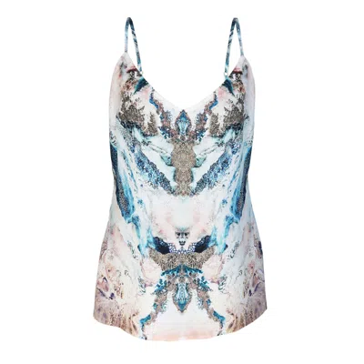 Cassandra Hone Women's Blue / White / Pink Silk Camisole - Marble Print In Blue/white/pink