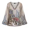Cassandra Hone Women's Gold Mosaic Monkey Print Silk Blouse Beige In Gold