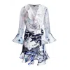 Cassandra Hone Women's Mini Silk Wrap Dress - Poison Dart Frog Print In Blue