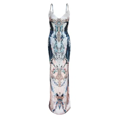 Cassandra Hone Women's Neutrals / Blue / White Silk Slip Dress - Ocean Print In Blue/white