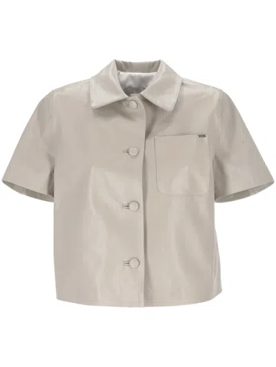 Cassell Beige Leather Bowling Shirt In Nude